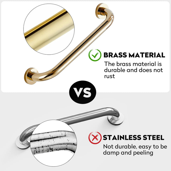 Leyden Shower Grab Bar, Brass Bathroom Gold Hand Grip,Toilet Handrail 12 Inch Home Care Hardware Concealed Screws Mounted