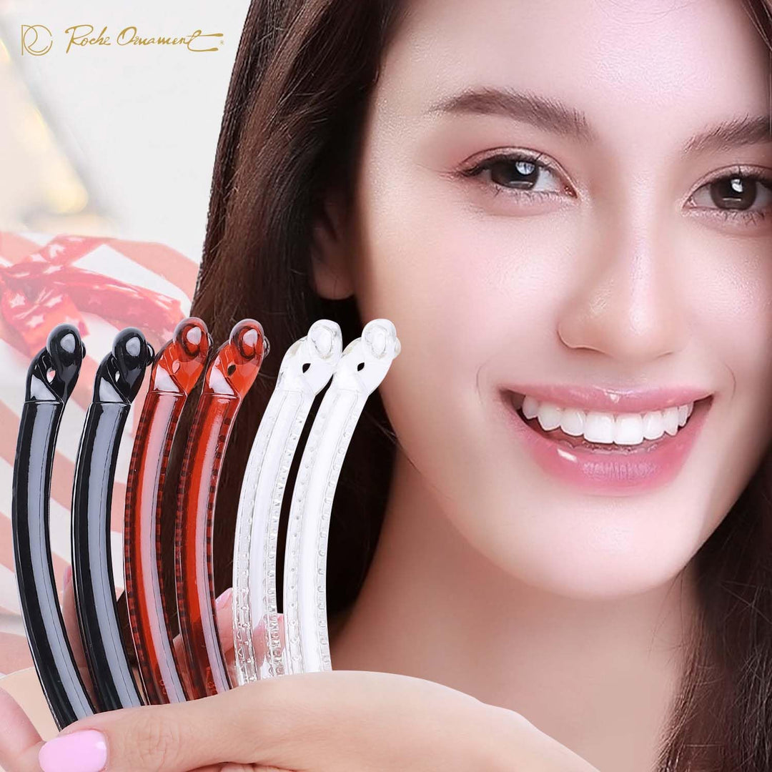 6 Pcs Womens Thin Banana Ponytail Maker Holder Cute Secure Grip Hair No Slip Girls Ladies Beauty Fashion Accessory Clamp Clasp Clip, Medium Clear Brown and Black
