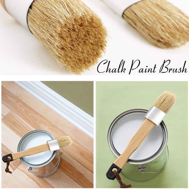3 Pcs Chalk Paint Brushes Oval Paint Brush Chalk Paint Wax Brushes Bristle Paint Brushes for Furniture Stencils Home Decor, Including Flat Pointed and Round Chalk Paint Brushes