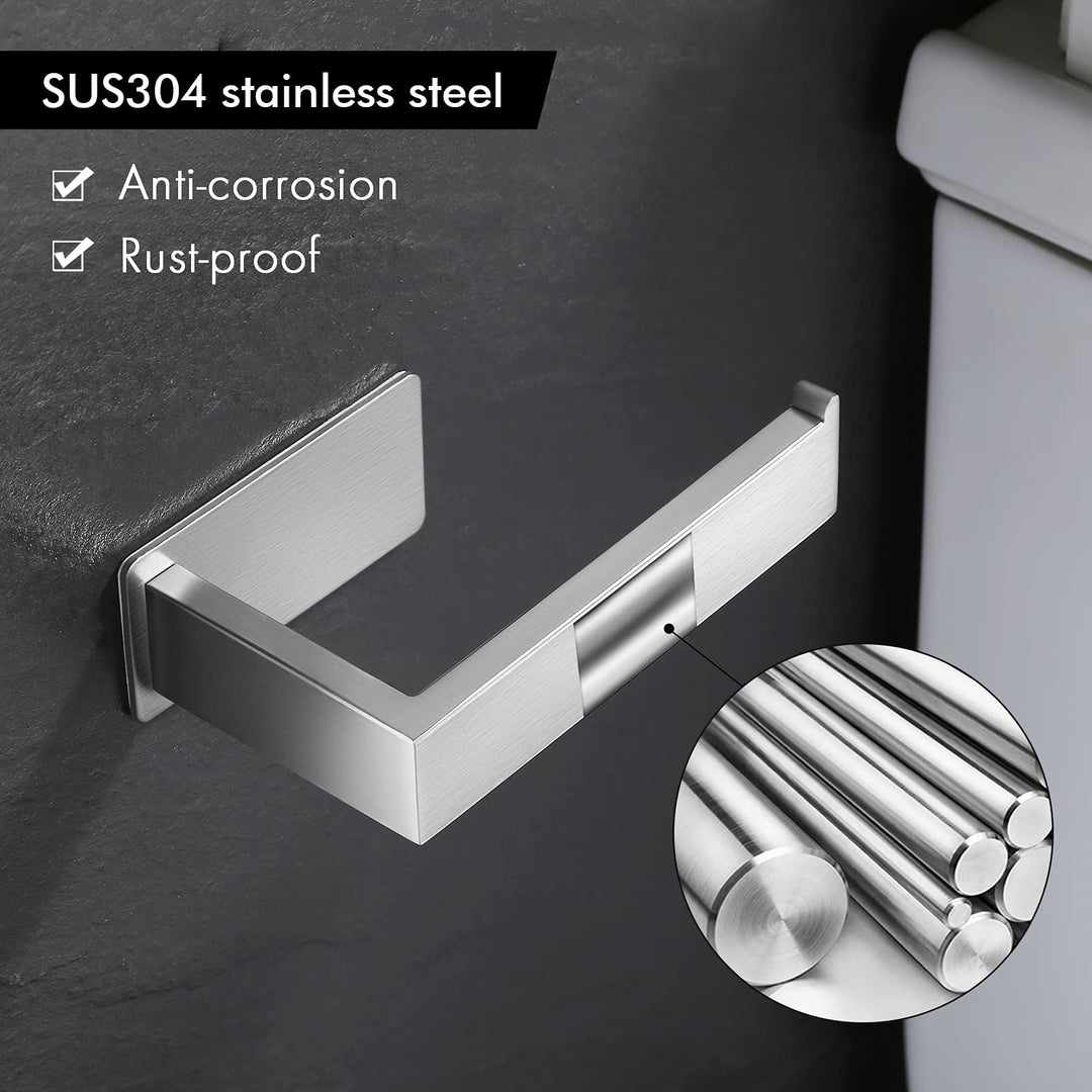 Self Adhesive Toilet Paper Holder Wall Mount Toilet Tissue Holder Stick on Wall SUS304 Stainless Steel Brushed Steel, A23571DM-2