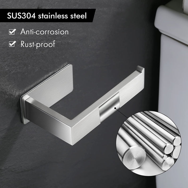 Self Adhesive Toilet Paper Holder Wall Mount Toilet Tissue Holder Stick on Wall SUS304 Stainless Steel Brushed Steel, A23571DM-2