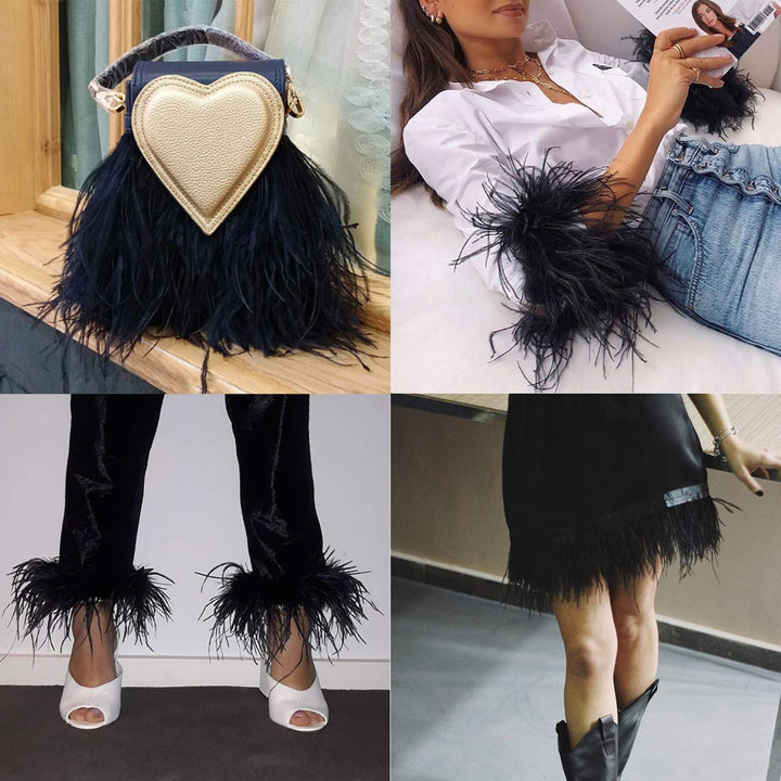 Natural Ostrich Feather Fringe Trim - Feathers Sewing Crafts Decor for Dress Costume 4-6 inches 2 Yards (Black)