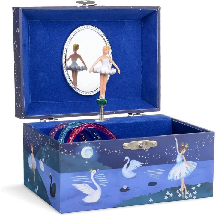 Girl&#39;s Musical Jewelry Storage Box with Spinning Ballerina, Glitter Design, Swan Lake Tune