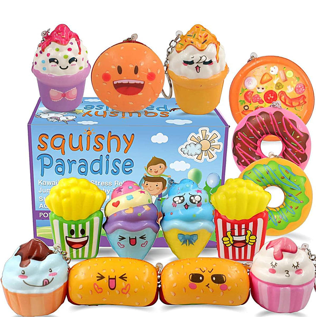 Squishies Donut Squishy Toys, 14 Pack Food Squishies Kawaii Cute Donuts &amp; Ice Cream &amp; Pizza Slow Rising Creamy Scent Stress Relif Squishies Pack Party Favors Decorative with Key Chain