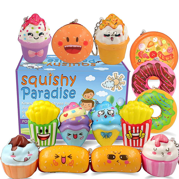Squishies Donut Squishy Toys, 14 Pack Food Squishies Kawaii Cute Donuts &amp; Ice Cream &amp; Pizza Slow Rising Creamy Scent Stress Relif Squishies Pack Party Favors Decorative with Key Chain