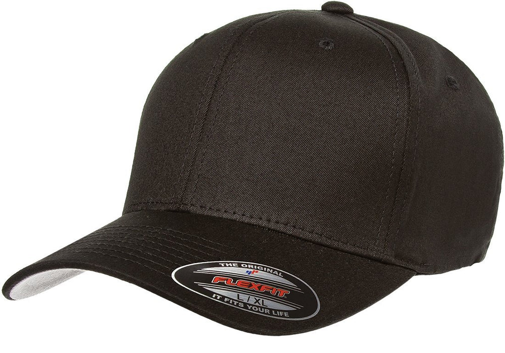 Flexfit Mens Cotton Twill Fitted Baseball Cap, Black, L