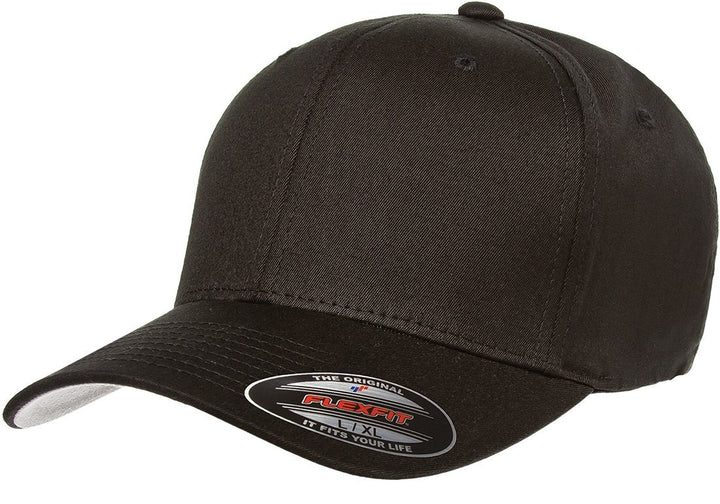 Flexfit Mens Cotton Twill Fitted Baseball Cap, Black, L