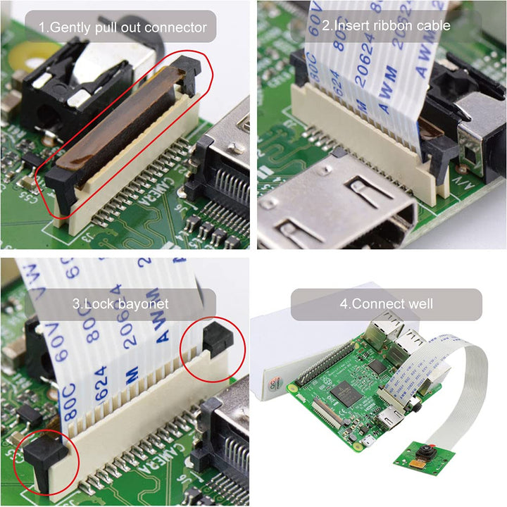 for Raspberry Pi Camera, 5MP 1080p Camera Module with OV5647 Sensor Video Webcam for Raspberry Pi Model A/B/B+, Pi 2, Raspberry Pi 3, 3B+, Pi 4B Ras Pi 4 Zero W Camera with Flex Cable