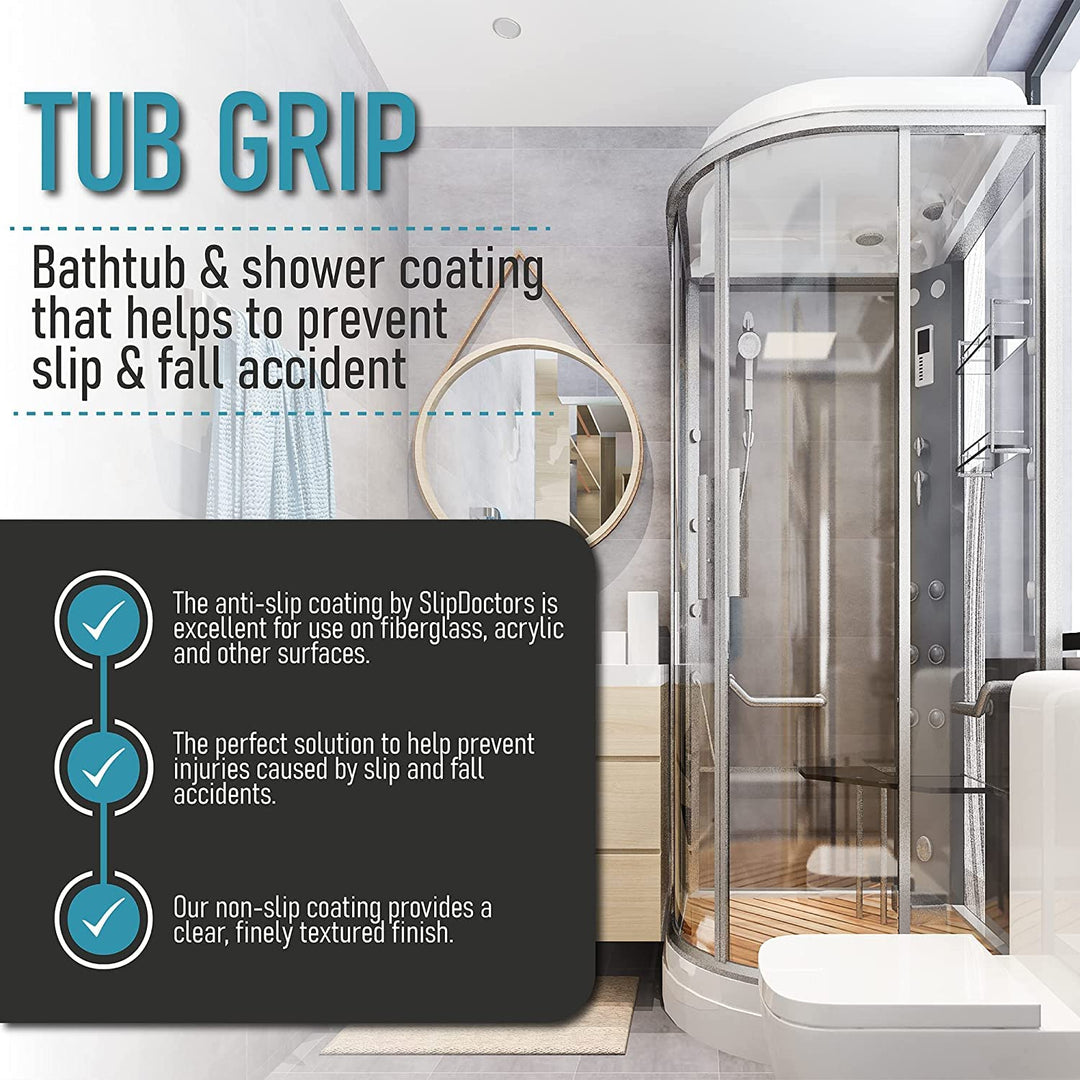 SlipDoctors Tub Grip Anti-Slip Bath &amp; Shower Floor Solution – Fixes Slippery Fiberglass &amp; Acrylic Bathtub or Showers – Clear Non-Slip Textured Coating
