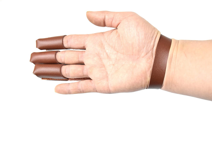 Leather Archery Hand Glove Finger Tab Hand Guard Protector Long Bow for Right Hand 3 Fingers Brown