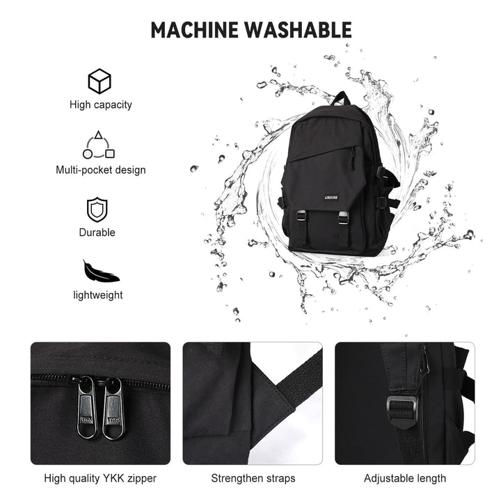 College Backpack Waterproof Black College Bags For Women Lightweight Travel Rucksack Casual Daypack Laptop Backpacks For Men Women(Black)