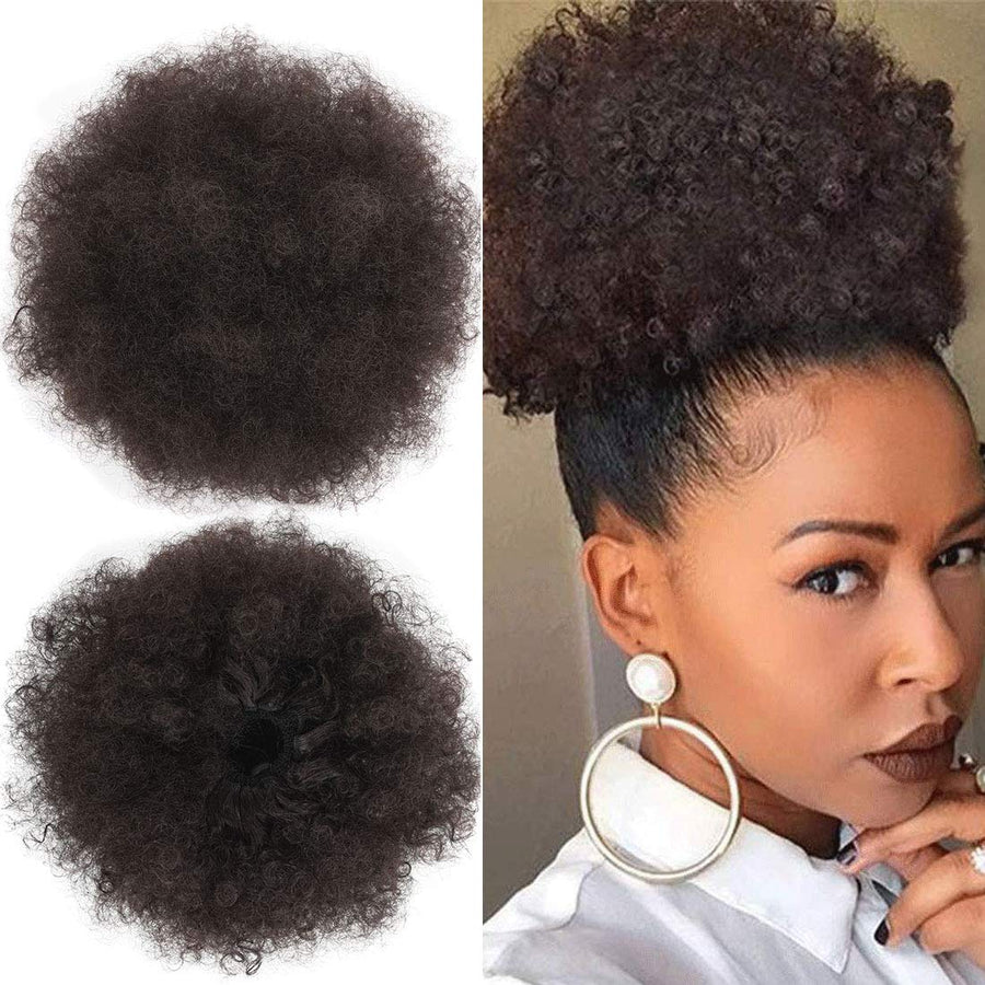 Afro Short Puff Ponytail Afro Puff Drawstring Ponytail Scrunchie Scrunchy Updo hairpieces hair piece Short Afo Kinky Curly Ponytail Hair Extensions (Colour 4#)