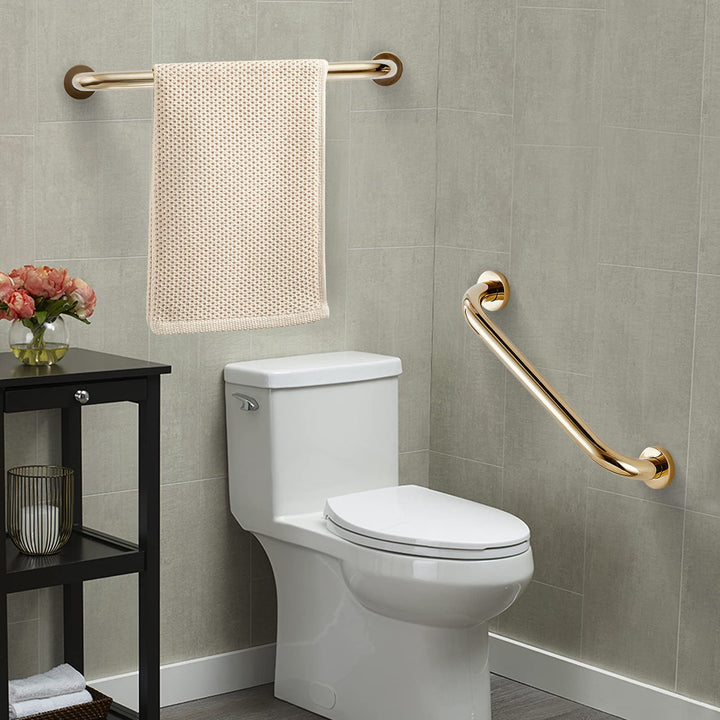 Leyden Shower Grab Bar, Brass Bathroom Gold Hand Grip,Toilet Handrail 12 Inch Home Care Hardware Concealed Screws Mounted