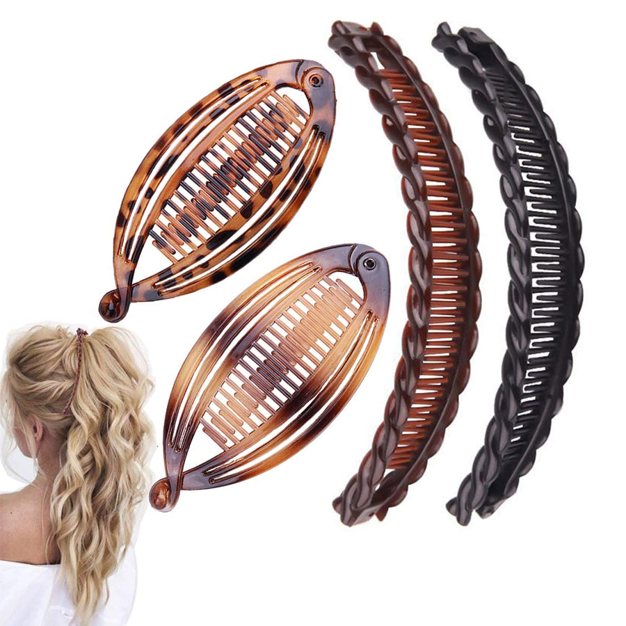 4pcs Banana Hair Clips Vintage Clincher Combs Tool for Thick Curly Hair Accessories Fishtail Hair Clip Combs Double Banana Clip Set for Women Girls