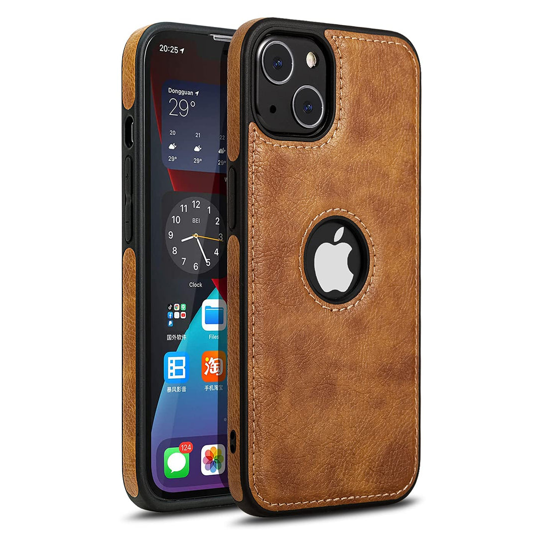 Design Compatible with iPhone 13 Mini Case Luxury Leather Business Vintage Slim Non-Slip Soft Grip Shockproof Protective Cover (2021) 5.4 Inch (Brown)