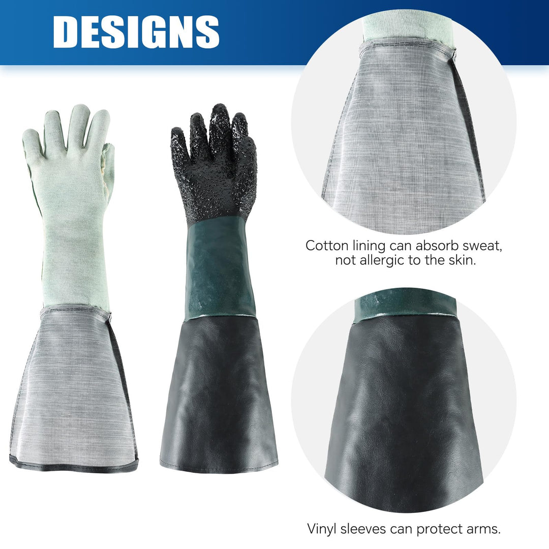 Rubber Sandblasting Sandblaster Gloves | 23.6 Heavy Duty Rubber Sandblaster Gloves for Abrasive Blasting be Used on Sandblast Cabinet Sand Blasting Gloves With Particle Palm