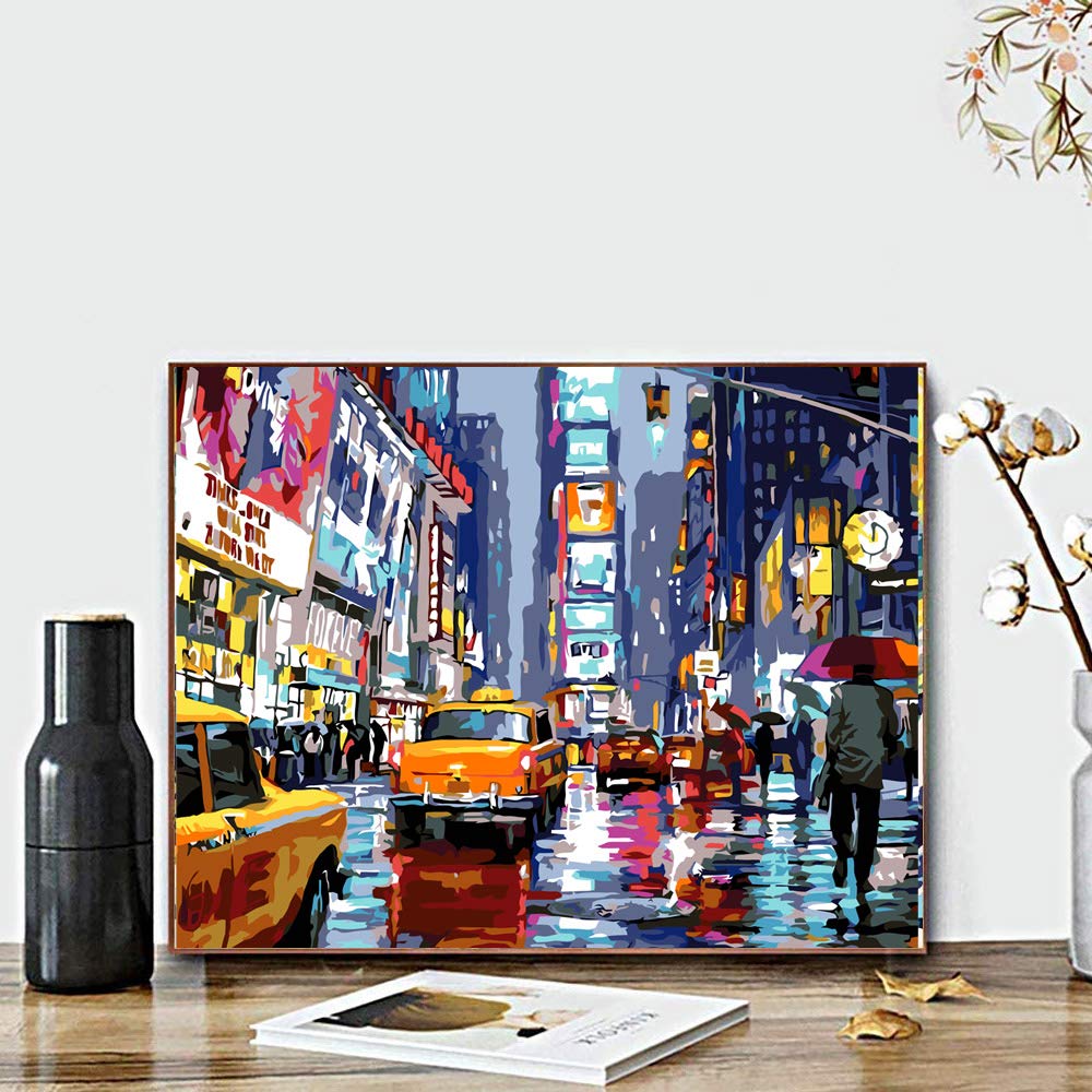 Paint by Numbers for Adults Beginner,Times Square ,Landscape Street Scenery,Manhattan City Night View 16 x 20 Inch