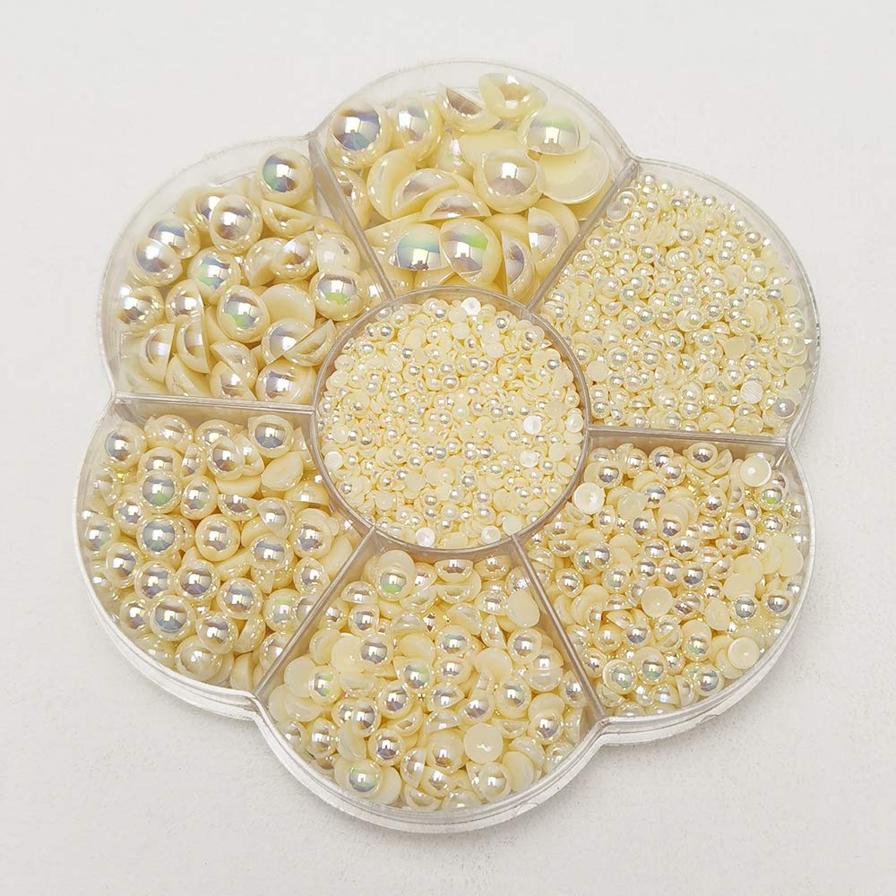3000PCS 1 Box Ivory Round Flatback Half Pearls Bead Loose Beads Gem (Ivory Half Ball)