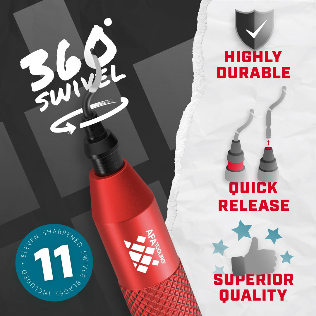 AFA Tooling - Deburring Tool with 11 High Speed Steel Swivel Blades - Works on Metal, Resin, PVC Pipes, Copper, Plastic and 3D Printed Edges - Plumbing &amp; 3D Printing Burr Removal Reamer Tool