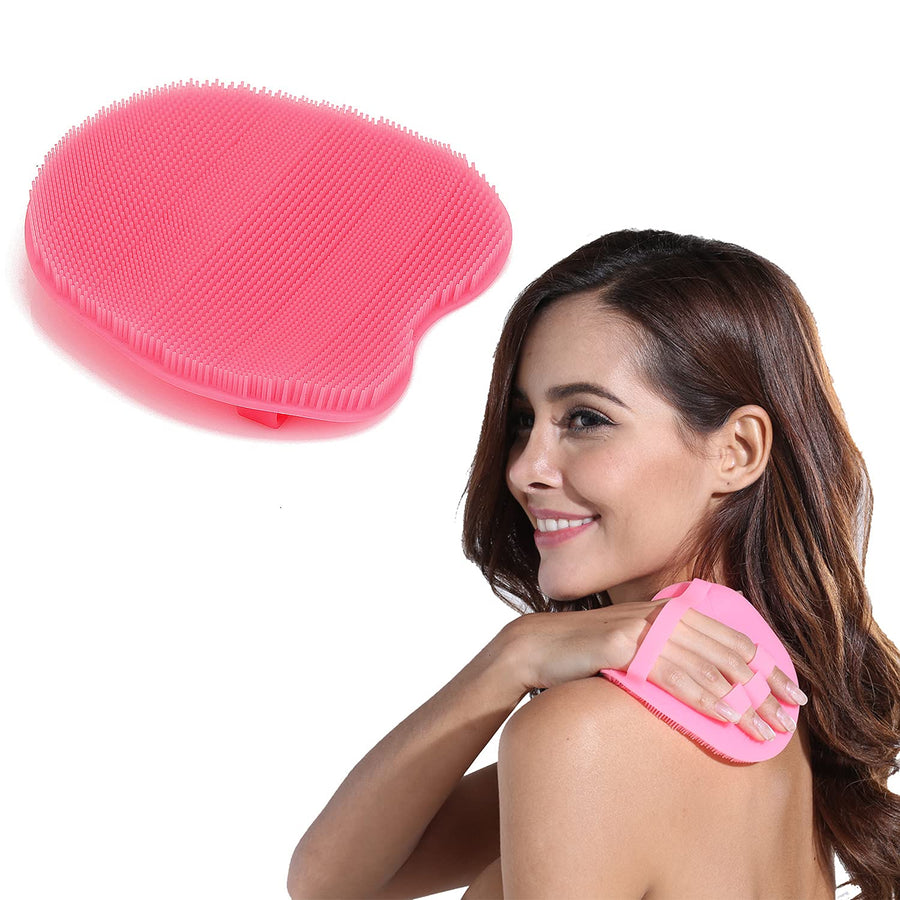 Food-grad Soft Silicone Body Scrubber Shower Cleansing Brush Gentle Exfoliating Bath Glove, SPA Massage Skin Care Tool (Pink)