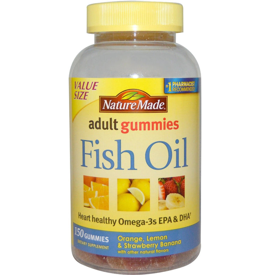 Fish Oil Gummies, 150 Softgels Value Size, with Heart-Healthy Omega 3s 57 mg, in Delicious Strawberry, Lemon, & Orange