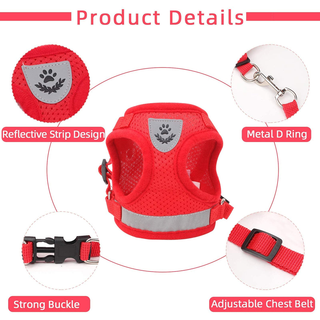 Cat Vest Harness and Small Dog Vest Harness for Walking, All Weather Mesh Harness, Cat Vest Harness with Reflective Strap, Step in Adjustable Harness for Small Cats (Red, S)