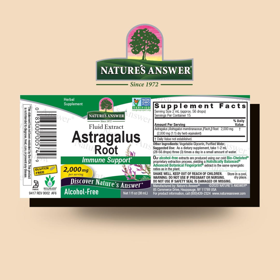Nature&#39;s Answer Astragalus Root 1oz Extract | Promotes Overall Wellbeing | Super Concentrated 2000mg | Alcohol-Free, Gluten-Free, Kosher Certified &amp; No Preservatives | Single Count