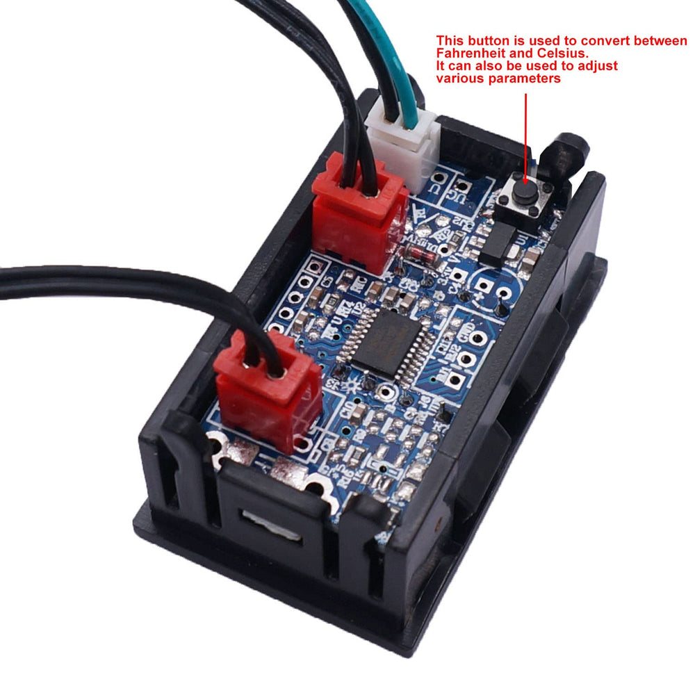 Digital Thermometer Dual LED Display Fahrenheit to Centigrade Adjustable DC 4-28V -67~+248/-55~+120 High Accuracy Temperature Gauge Sensor with 2 Waterproof NTC Probes K-017