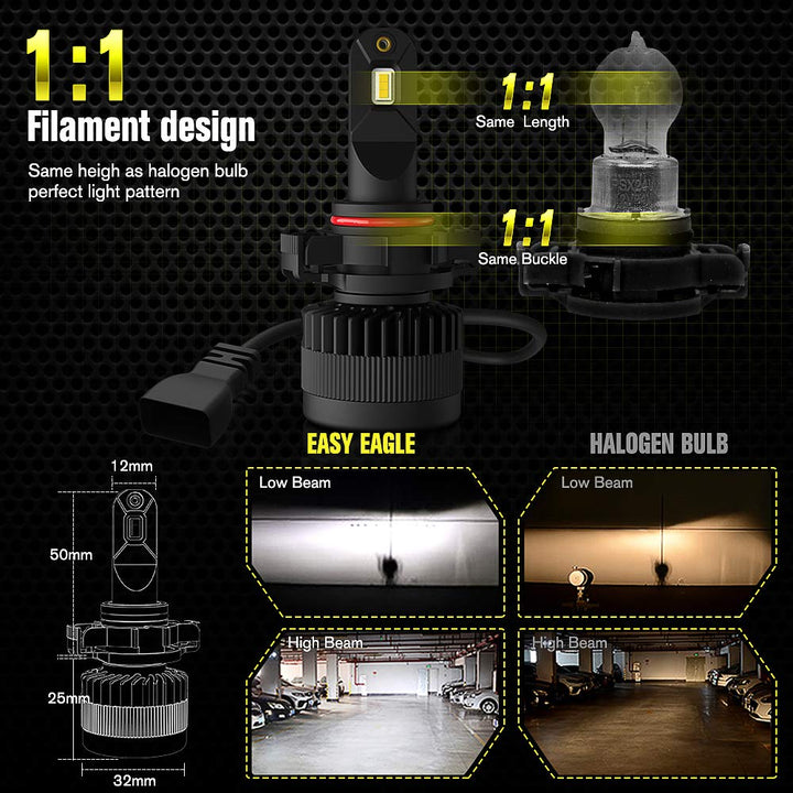 5201/5202 LED Fog Light Bulbs, 12000Lumens Extremely Bright 6500K Cold White PS19W/PS24W/12085 DRL Replacement for Cars, Trucks (Pack of 2)