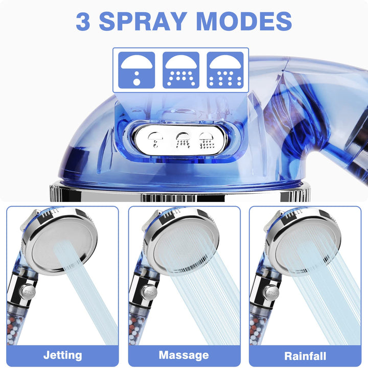 Modern Shower Head with Hose, 4 Spray Settings, 30% Water Saving, Mineral Stone Beads Filtration, 60 Long