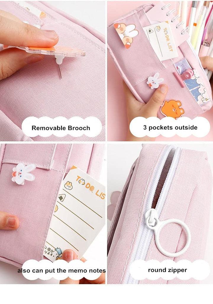 Kawaii Pencil Case with 3pcs Pins Aesthetic Pencil Case Kawaii Stationary Kawaii School Supplies (purple)