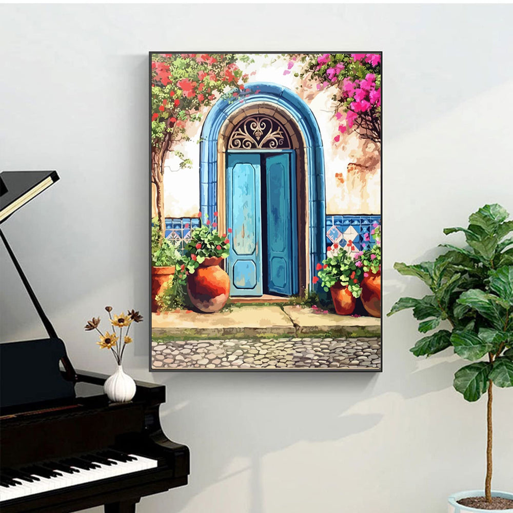 DIY Paint by Number for Adults and Kids, Acrylic Paint by Numbers for Beginner, 16” W x 20”L Easy Oil Painting for Gift Home Wall Decor (Blue Door)