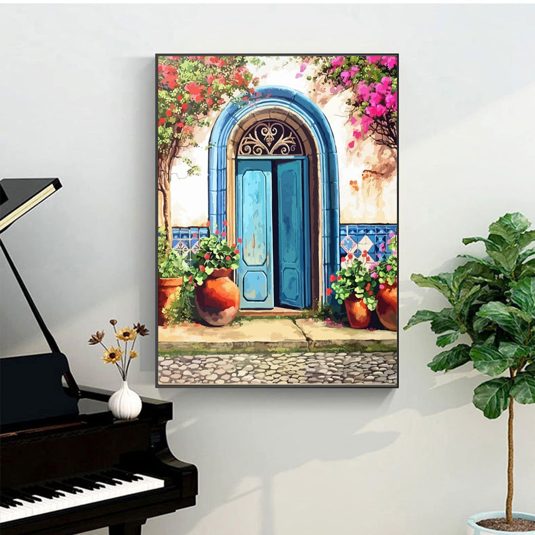 DIY Paint by Number for Adults and Kids, Acrylic Paint by Numbers for Beginner, 16” W x 20”L Easy Oil Painting for Gift Home Wall Decor (Blue Door)