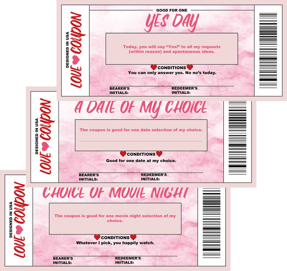 Love Voucher Cards for Him and Her - Romantic Gift for Birthdays, Anniversaries, Valentine's Day - 18 Unique Watercolor Themed Cards