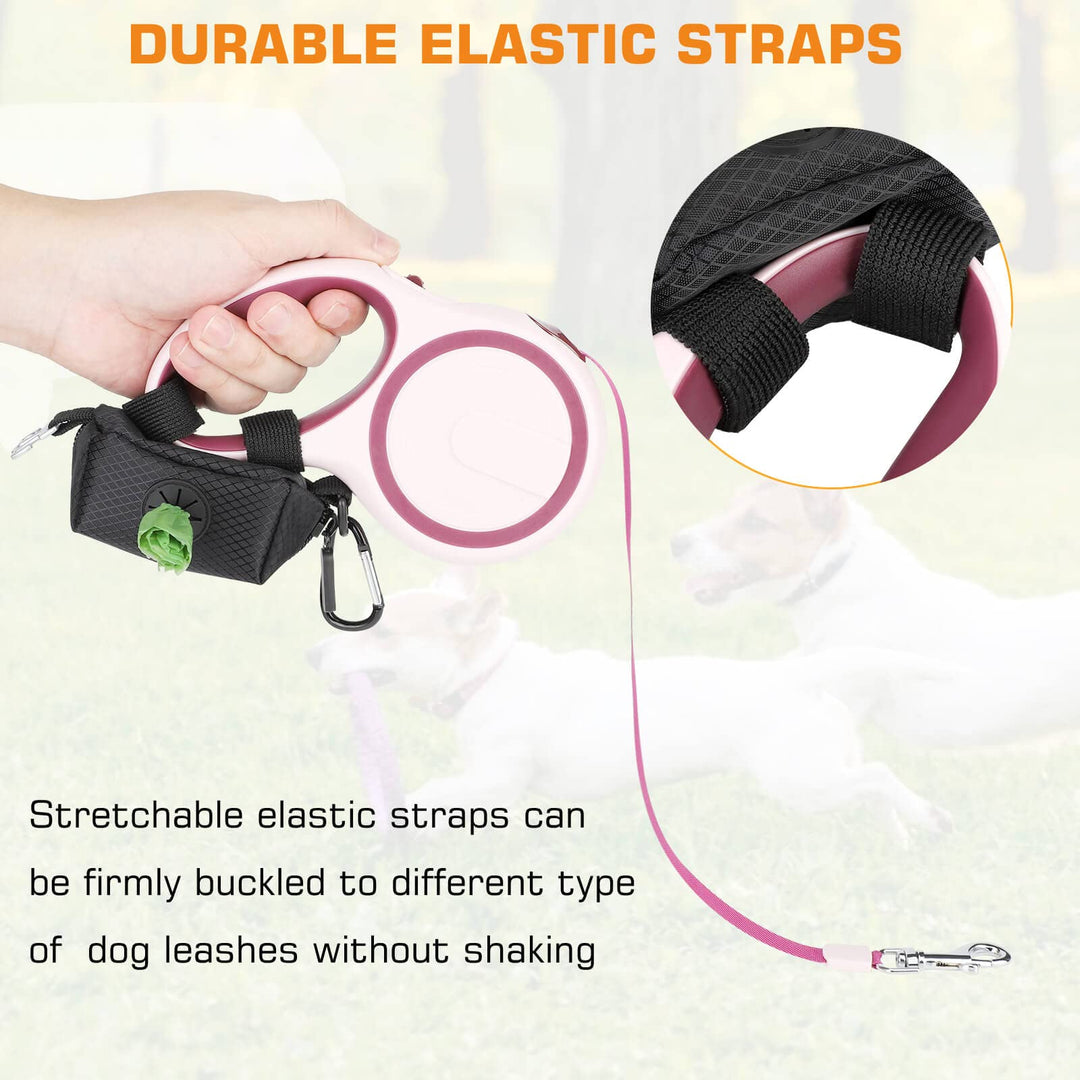 Dog Poop Bag Dispenser with Used Waste Bag Holder Carrier - Improved Elastic Strap &amp; Metal Buckle Greatly fits Any Dog Leash | Bags Not Included