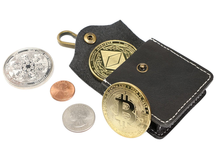 Coin Purse Leather Coin Pouch Small Snap Keychain Wallet Minimalist Coin Holder Bag Change Purse Handmade Leather Accessories Gift (Black)