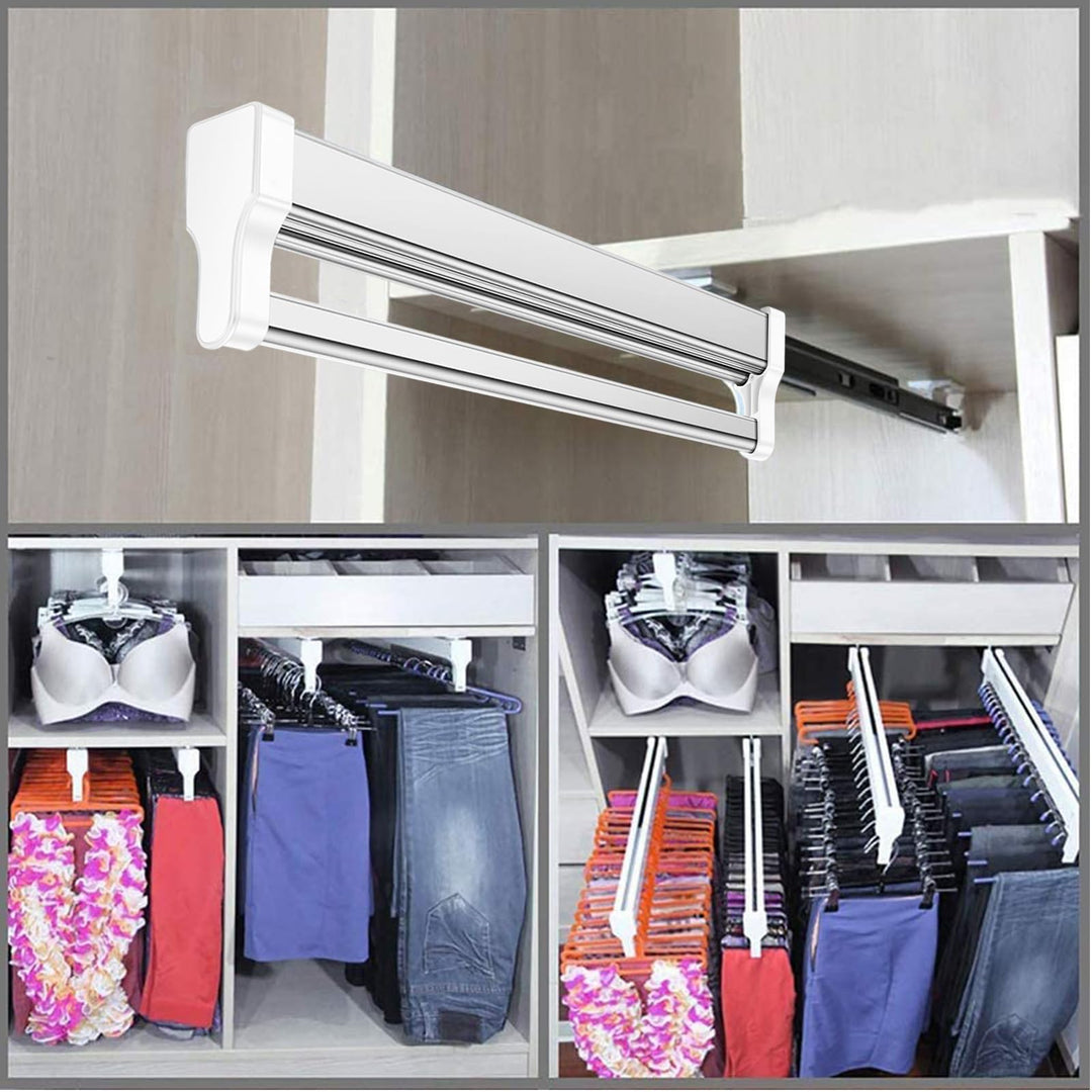 Pull Out Clothes Hanger Rod Adjustable Wardrobe Clothing Rail Hanger Rack Bar for Pants Clothes Stainless Steel (447mm/17.6inch)