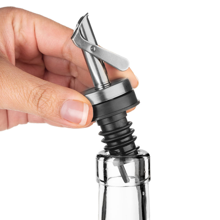 Replacement Olive Oil Dispenser Spout for .6” Bottle Opening - Oil Pourer Dimensions 3.25”H x 1.25”L x 1.25”W - Stainless Steel Automatic Closure Keeps Oil Fresh (Set of 2)