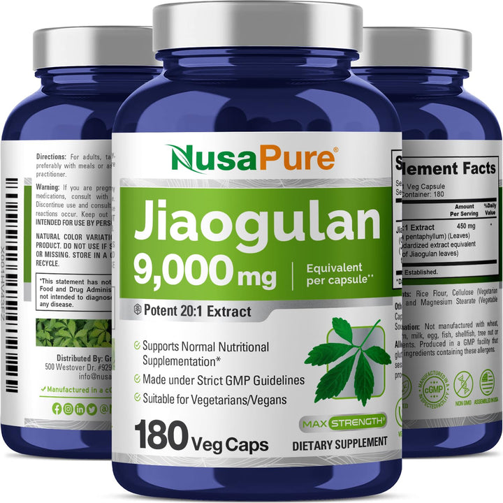 Jiaogulan 20:1 Extract, 450 mg Equivalent to 9,000mg 180 Veggie Capsules (Vegetarian, Non-GMO, Vegan) Gynostemma Pentaphyllum