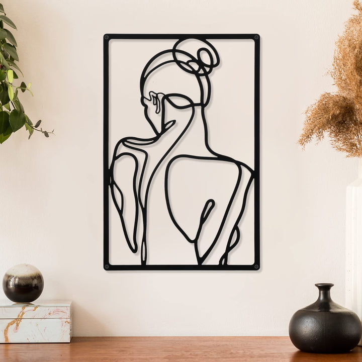 CHENGU 3 Pieces Metal Minimalist Abstract Woman Wall Art Line Drawing Wall Art Decor Single Line Female Home Hanging Wall Art Decor for Kitchen Bathroom Living Room (Vibrant Style)