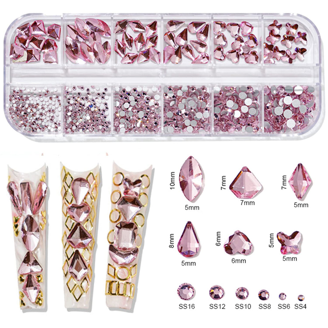 BELICEY Pink Nail Art Rhinestones 810PCS Crystal Rhinestones for Nail Crystals Decoration Hearts Butterfly Charm Nail Dimond Gems Stone for Nail Art Jewels DIY Makaup Crafts Clothing