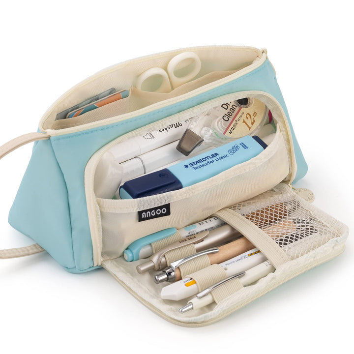 Pencil Case Large Capacity Pencil Pouch School Suppies Pen Case Simple Stationery College Office Organizer for Girls Adults-Blue