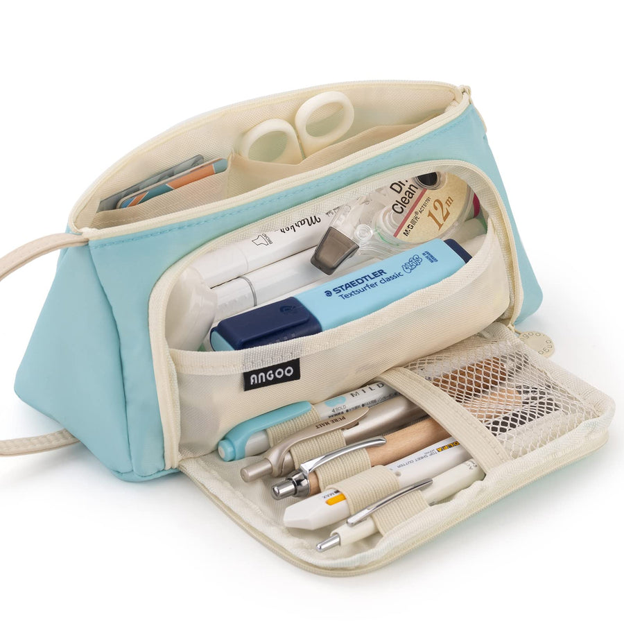 Pencil Case Large Capacity Pencil Pouch School Suppies Pen Case Simple Stationery College Office Organizer for Girls Adults-Blue