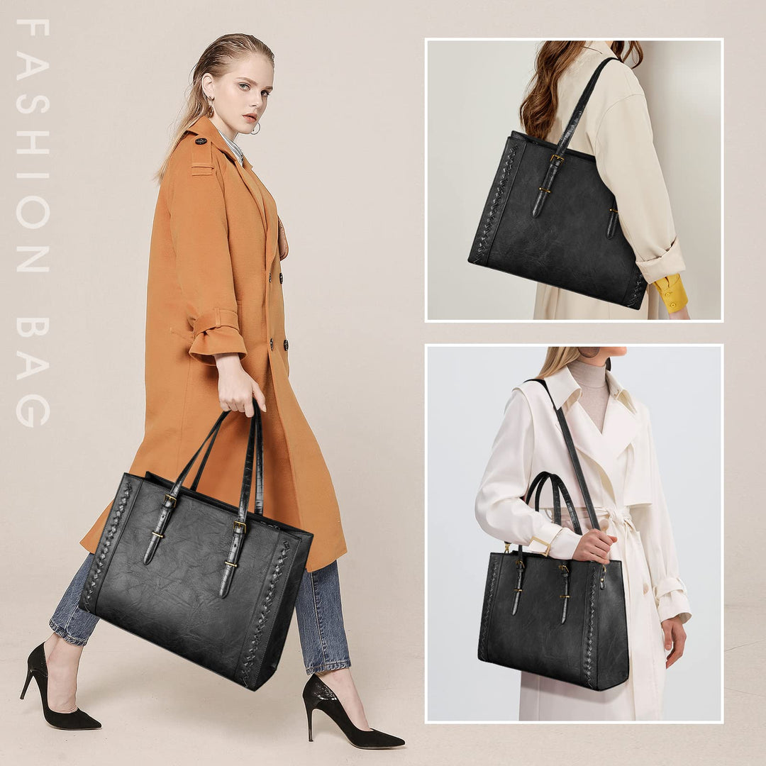 Laptop Bag for Women 15.6 inch Large Leather Tote Bag W