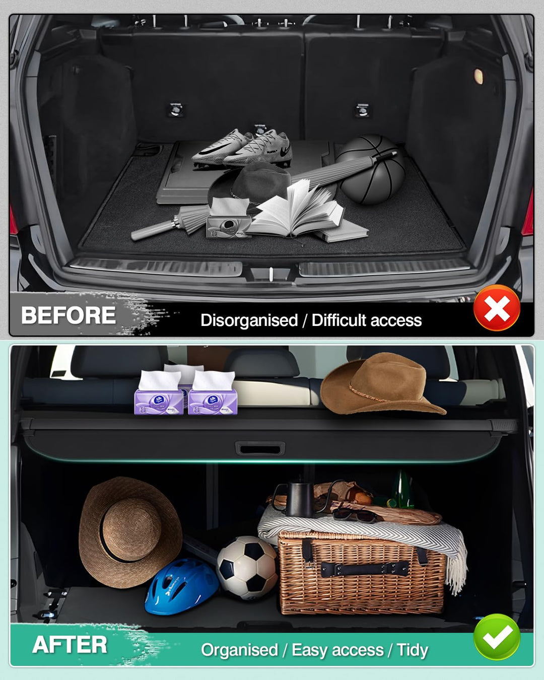 Cargo Cover for 2007-2017 2018 BMW X5 Accessories Trunk Cover Retractable Trunk Shielding Shade Cargo Luggage Cover Black