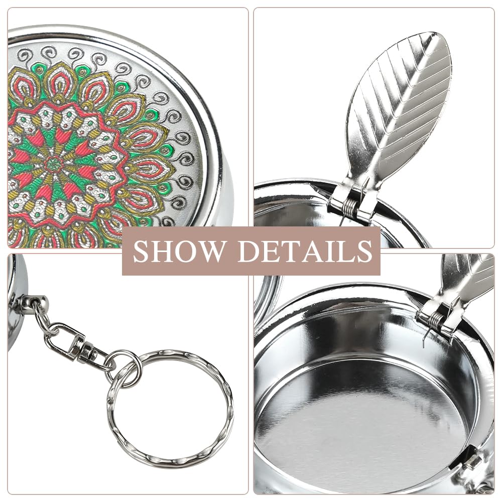 6Packs Portable Pocket Ashtray, Stainless Steel Circular Ashtray, Key Chain with Cigarette Snuffer, Modern Ash Holder for Outdoor Use