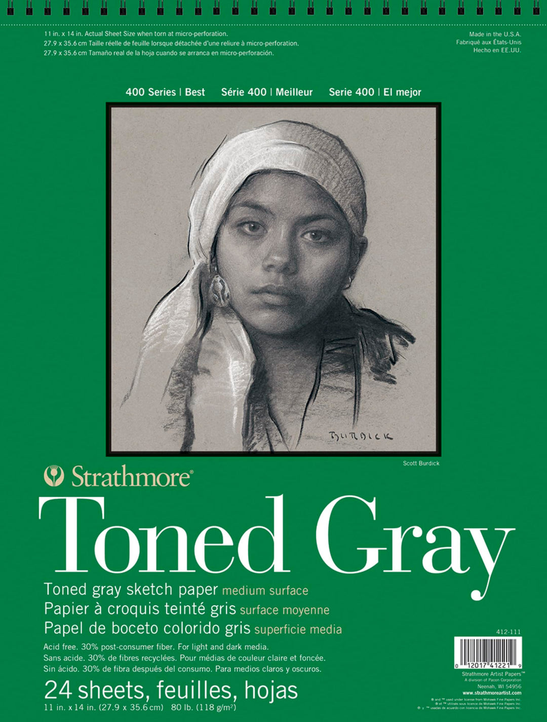 Strathmore 400 Series Sketch Pad, Toned Gray, 11x14 inch, 24 Sheets - Artist Sketchbook for Drawing, Illustration, Art Class Students