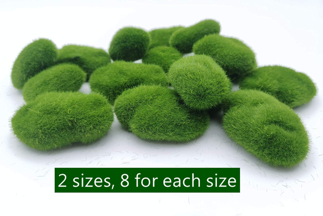 16 Pieces (2 Size) Artificial Moss Rocks, Decorative Faux Green Moss Covered Stones, Green Moss Balls Fake Moss Decor for Pot Planter Fairy Gardens Floral Arrangements Craft