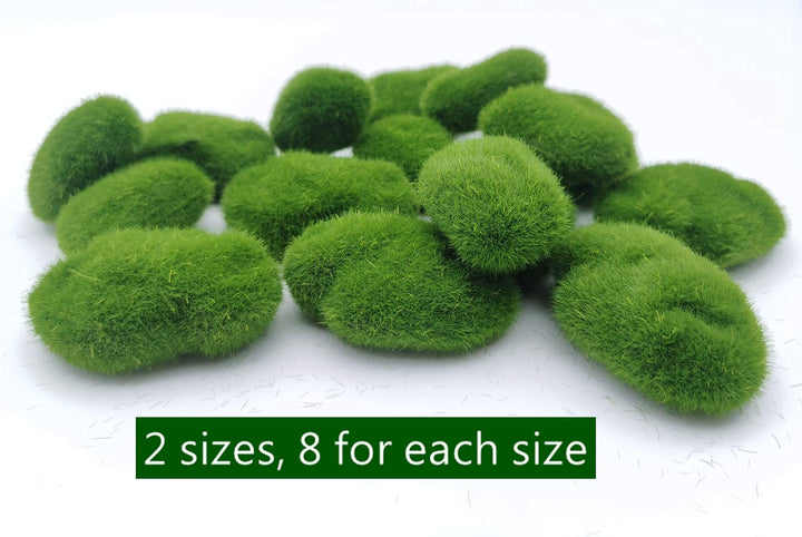 16 Pieces (2 Size) Artificial Moss Rocks, Decorative Faux Green Moss Covered Stones, Green Moss Balls Fake Moss Decor for Pot Planter Fairy Gardens Floral Arrangements Craft