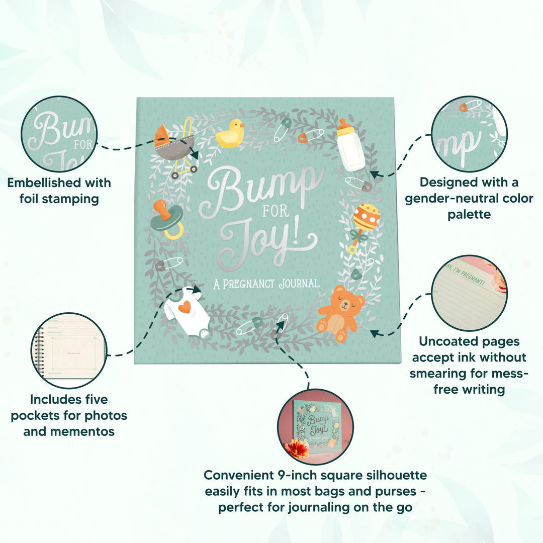 Guided Pregnancy Journal - Bump for Joy - 9 x 9 - Beautifully Illustrated Hardcover Journal with Storage Pockets Creates a Keepsake of Maternity Memories